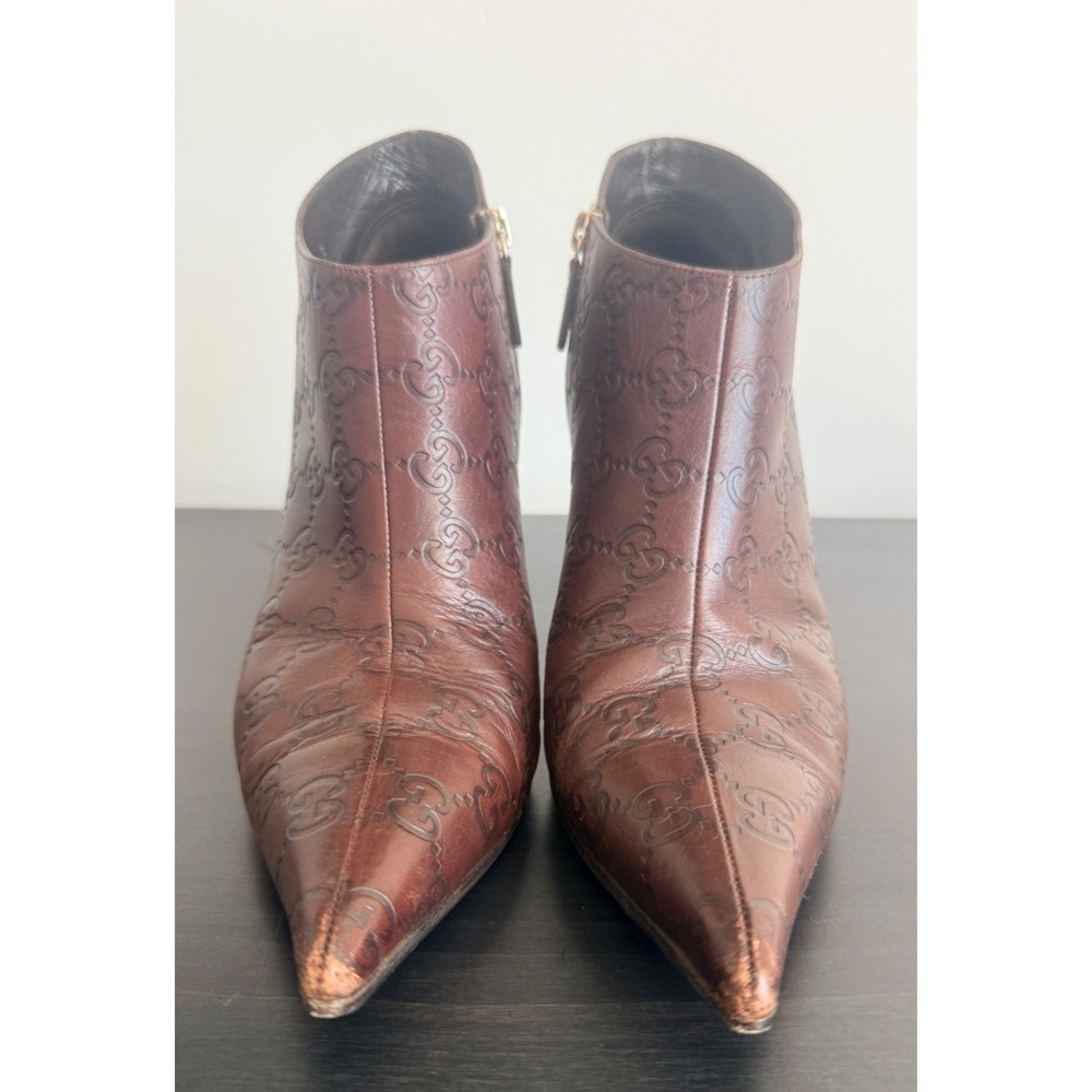 Gucci Guccissima GG Leather Ankle Booties Heels 9 / 9B Vintage Y2K Brown Italy - Picture 14 of 16
